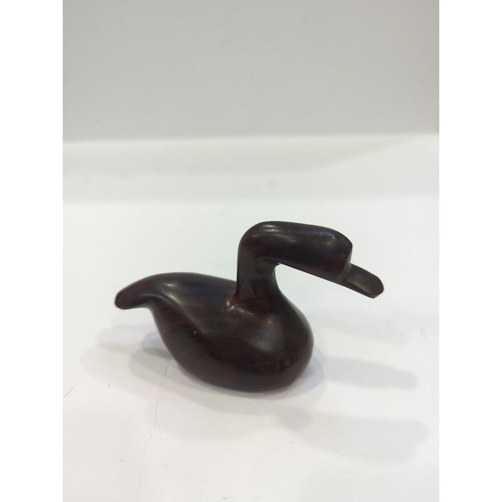Vintage Minimalist Hand Carved Smooth Ironwood Duck Figurine Paperweight